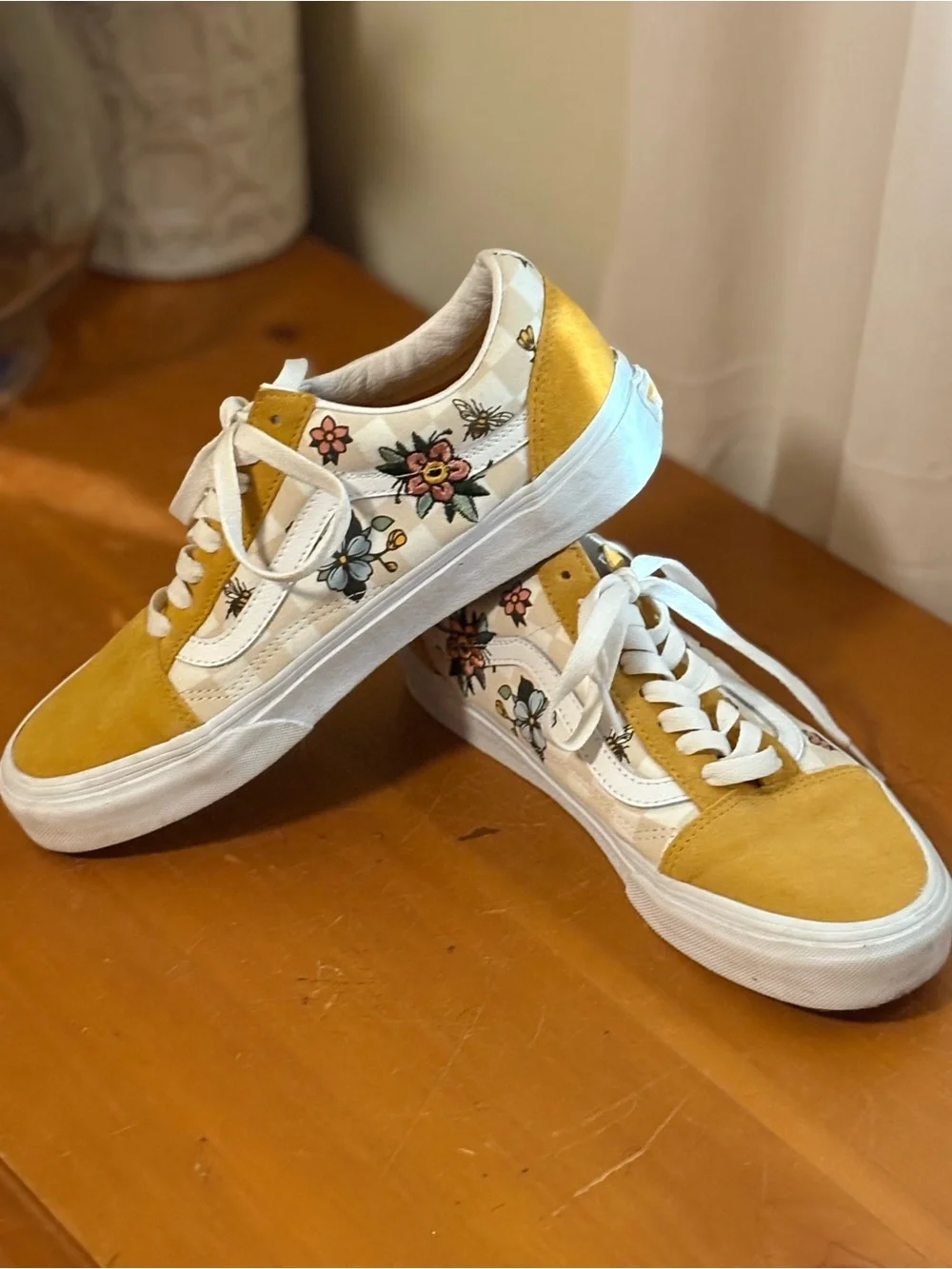 Vans Yellow and White Floral Low-Top Sneakers